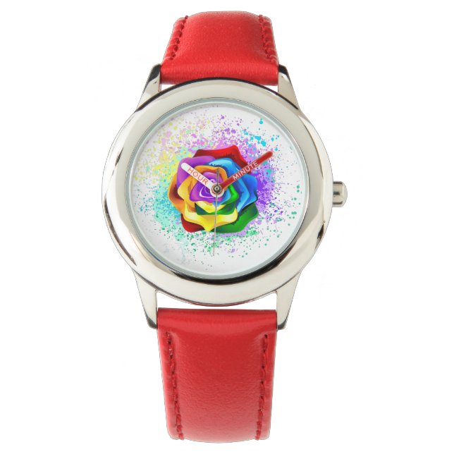 Rose des Regenbogens Armbanduhr (Vorderseite)