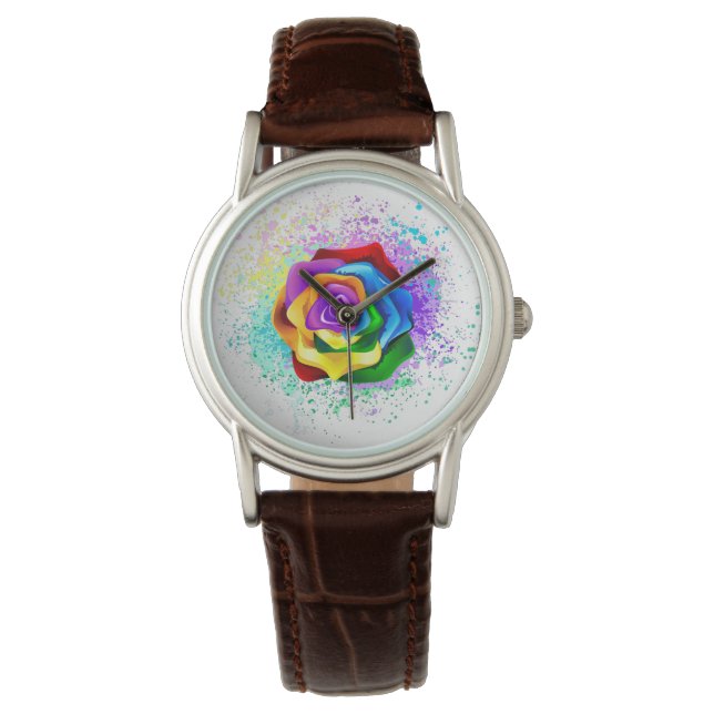 Rose des Regenbogens Armbanduhr (Vorderseite)
