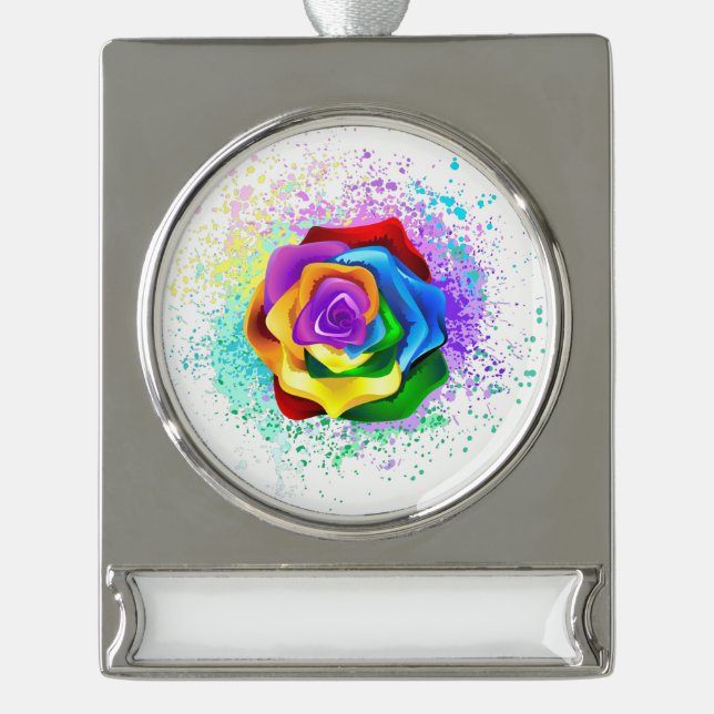 Rose des Regenbogens Banner-Ornament Silber (Vorderseite)