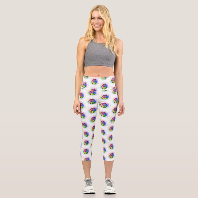 Rose des Regenbogens Capri Leggings (Vorderseite)