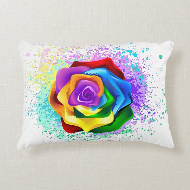 Rose des Regenbogens Dekokissen (Vorderseite)