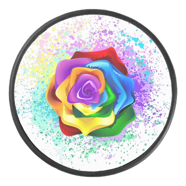 Rose des Regenbogens Eishockey Puck (Vorderseite)