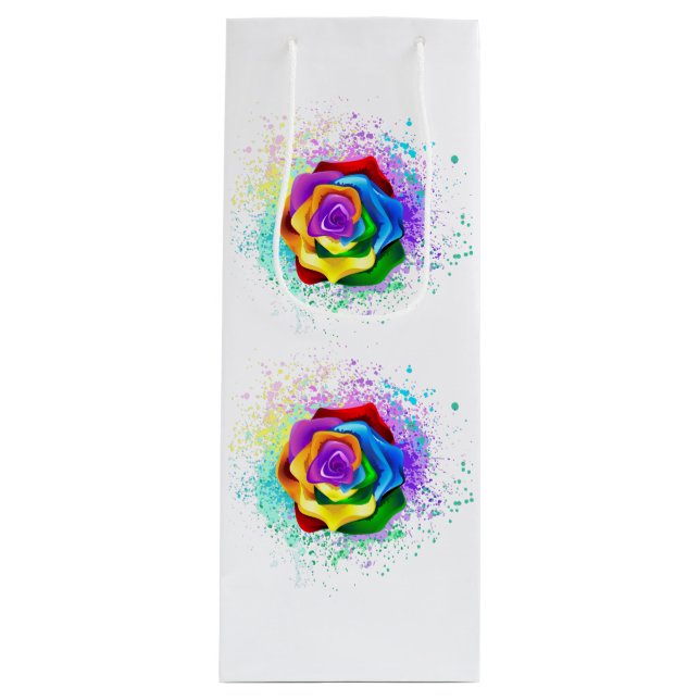 Rose des Regenbogens Geschenktüte Für Weinflaschen (Vorderseite)