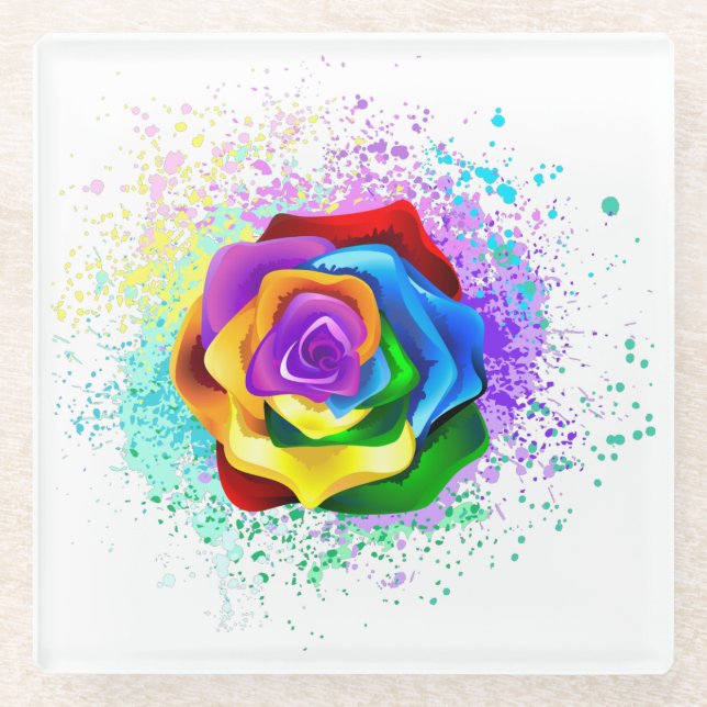 Rose des Regenbogens Glasuntersetzer (Vorderseite)