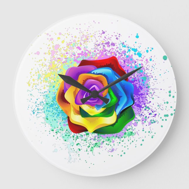 Rose des Regenbogens Große Wanduhr (Vorderseite)