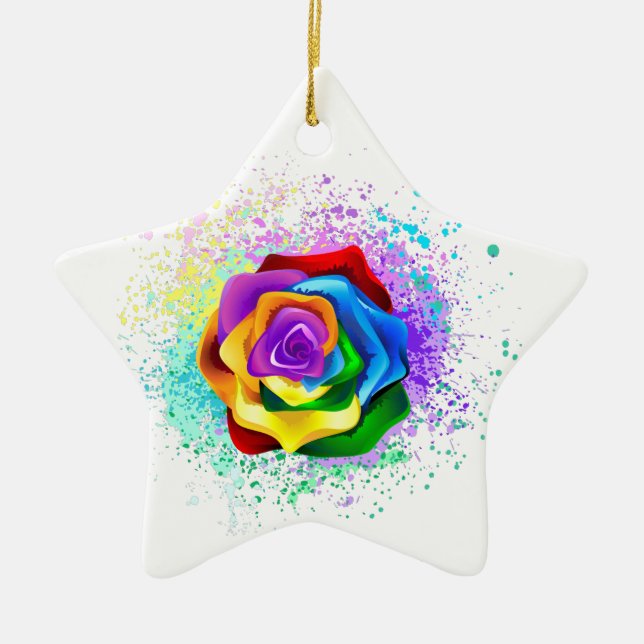 Rose des Regenbogens Keramik Ornament (Vorne)