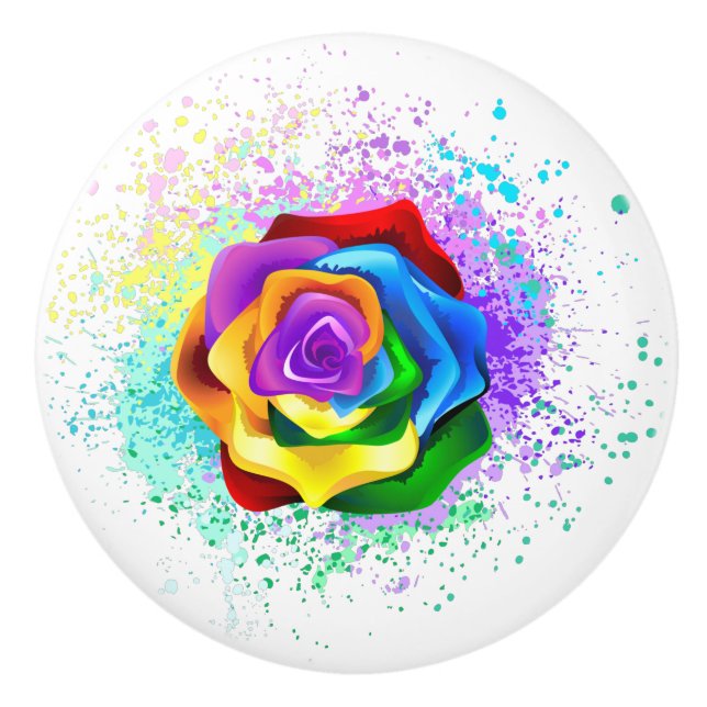 Rose des Regenbogens Keramikknauf (Vorderseite)