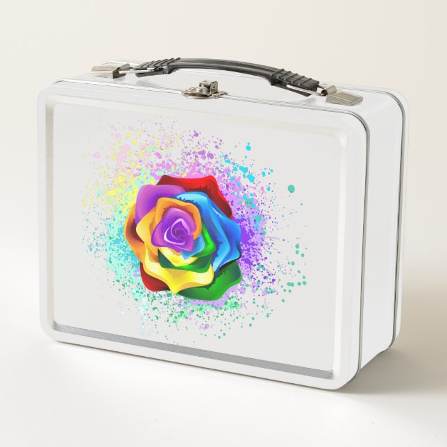 Rose des Regenbogens Metall Brotdose (Vorderseite)