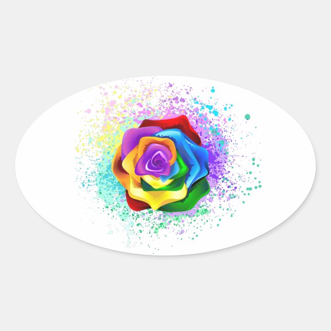 Rose des Regenbogens Ovaler Aufkleber (Vorderseite)