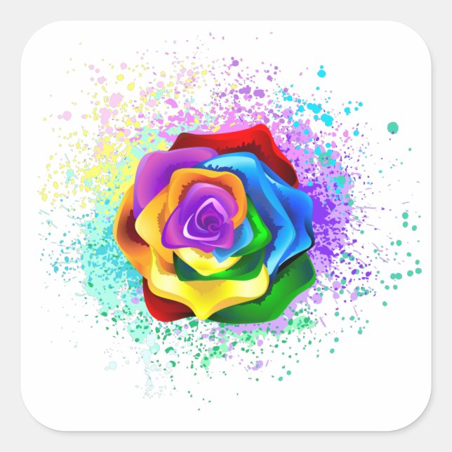 Rose des Regenbogens Quadratischer Aufkleber (Vorderseite)