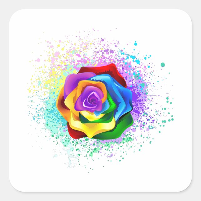 Rose des Regenbogens Quadratischer Aufkleber (Vorderseite)