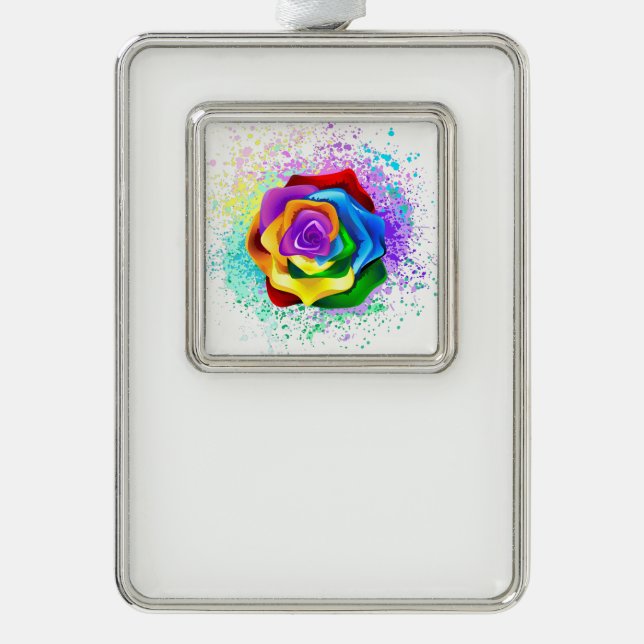 Rose des Regenbogens Rahmen-Ornament Silber (Vorderseite)