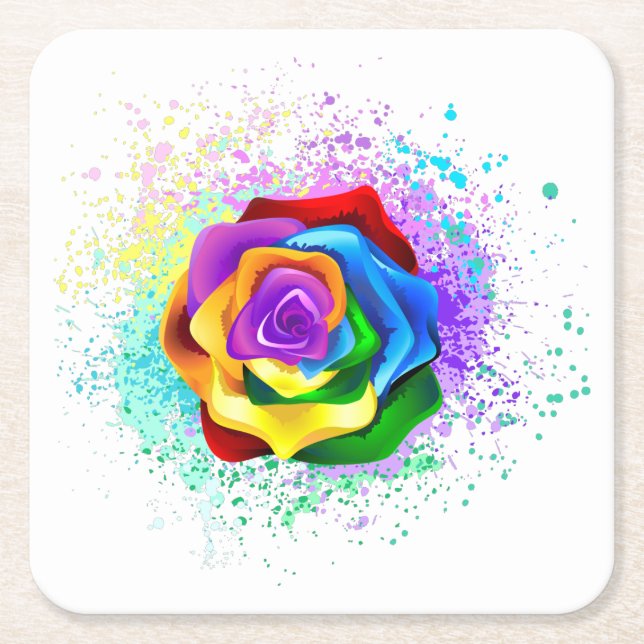 Rose des Regenbogens Rechteckiger Pappuntersetzer (Vorderseite)