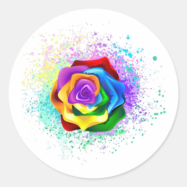 Rose des Regenbogens Runder Aufkleber (Vorderseite)