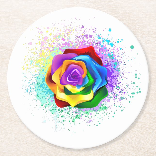 Rose des Regenbogens Runder Pappuntersetzer (Vorderseite)