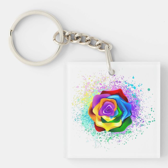 Rose des Regenbogens Schlüsselanhänger (Vorderseite)