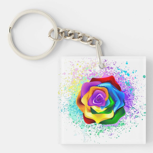 Rose des Regenbogens Schlüsselanhänger (Vorderseite)