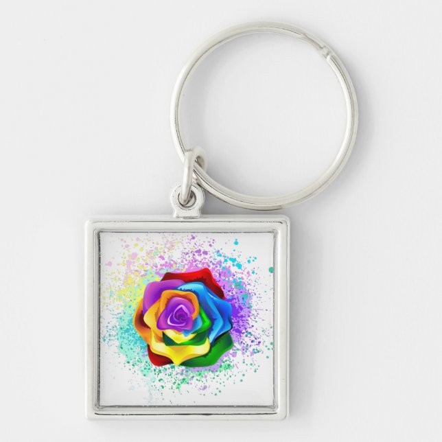 Rose des Regenbogens Schlüsselanhänger (Vorne)
