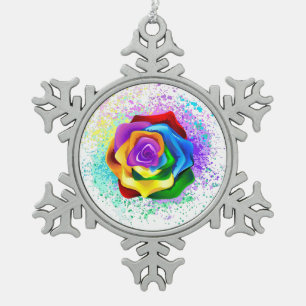 Rose des Regenbogens Schneeflocken Zinn-Ornament