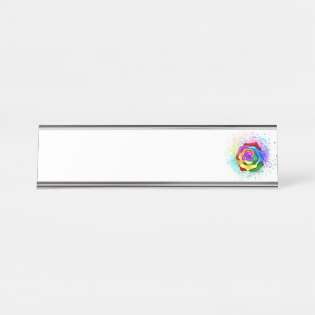 Rose des Regenbogens Schreibtischnamensplakette (Vorderseite )