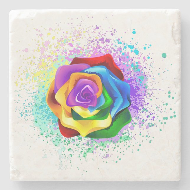 Rose des Regenbogens Steinuntersetzer (Vorderseite)
