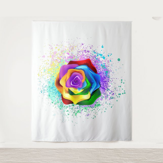 Rose des Regenbogens Wandteppich (Vorderseite)