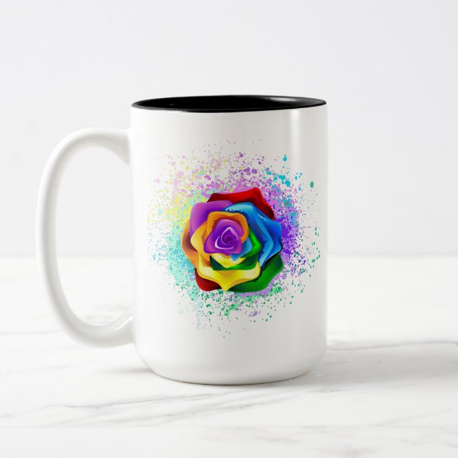 Rose des Regenbogens Zweifarbige Tasse (Links)