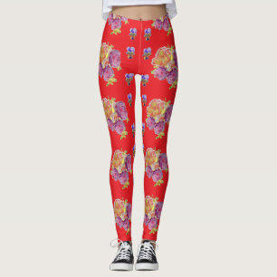 Rose des roten Shabby Chic Rose Blumenmuster Leggi Leggings