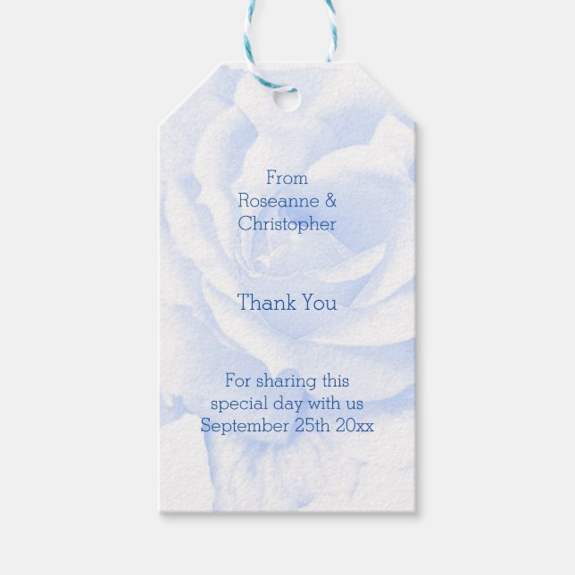 Rose Design Blau farbige Hochzeit Geschenkanhänger (Vorderseite)