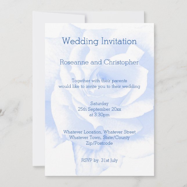 Rose Design Blau gefärbte Hochzeitseinladung Einladung (Vorderseite)