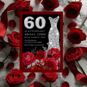 Rose & Diamantkleid Rote Grenze 60. Geburtstag Einladung