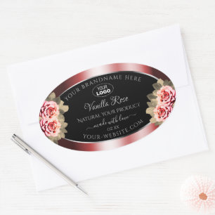 Rose, die das Logo "Red Black Product Labels" (Rot Ovaler Aufkleber