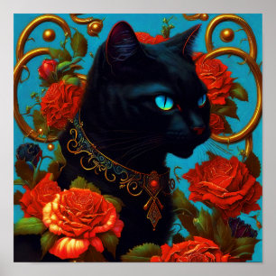 Rose die Katze Poster Kunst - Schwarze Katze Wandk