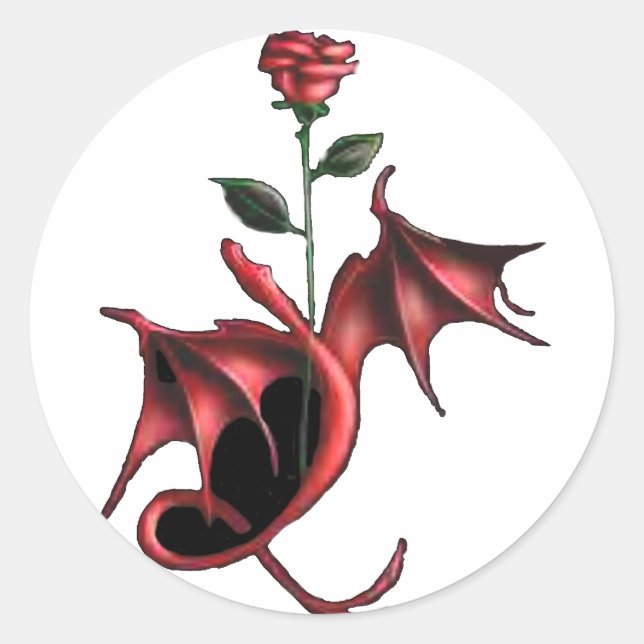 Rose Dragon Runder Aufkleber (Vorderseite)