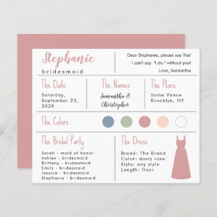 Rose Dress Color Bridesmaid Information Card
