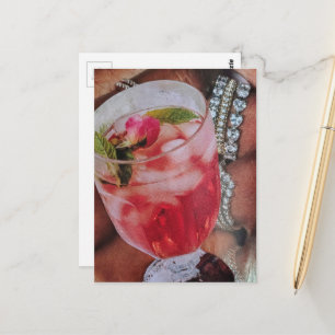 Rose Drink und Juwelen Mixed Media Collage Postkarte