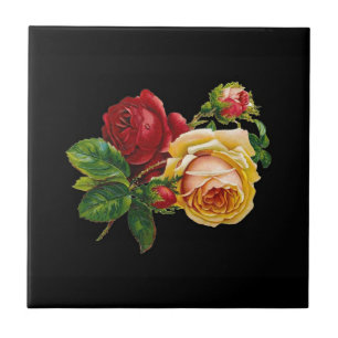 Rose Druckzubehör - Schwarz, Rot, Vintage Kunst Fliese