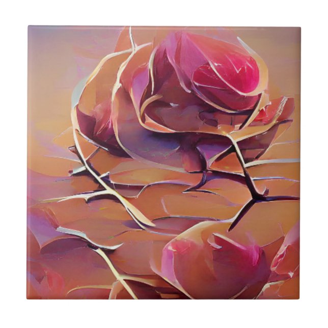 Rose durch goldene abstrakte Kunst Fliese (Vorderseite)