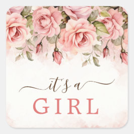 Rose-Dusche ist ein Mädchen Quadratischer Aufkleber