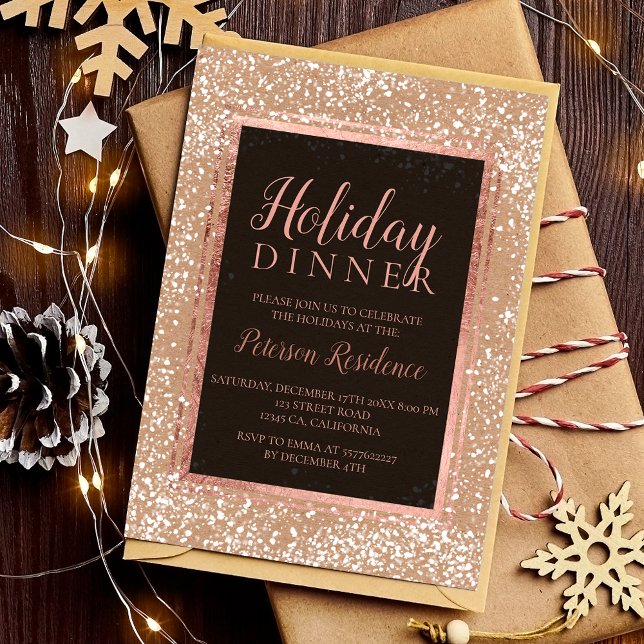 Rose Einladung (Rose gold typography snow holiday party kraft invitation)