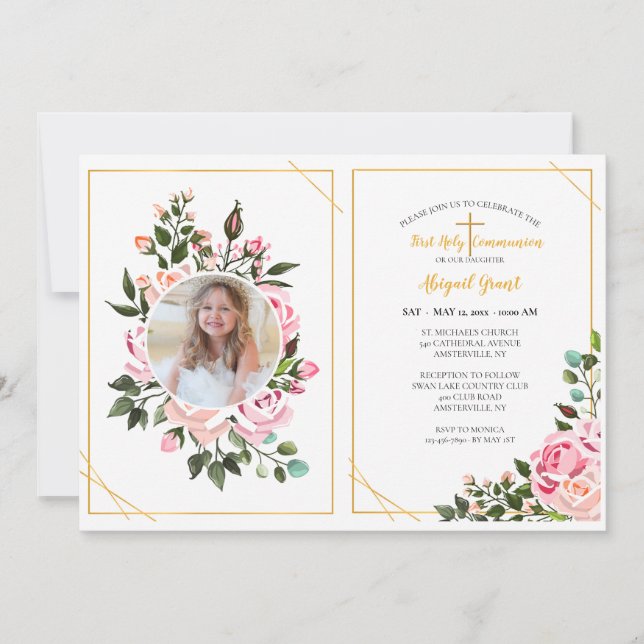 Rose Einladung zum religiösen Foto (Vorderseite)