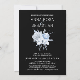 *~* Rose Elegant Blue Floral AR15 WEDDING RSVP + Einladung