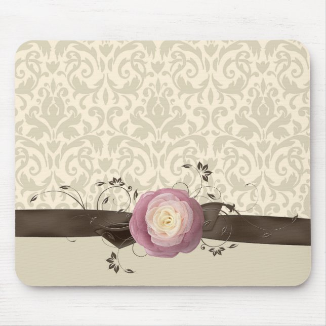Rose Elegante Damask Ribbon Style Mousepad (Vorne)