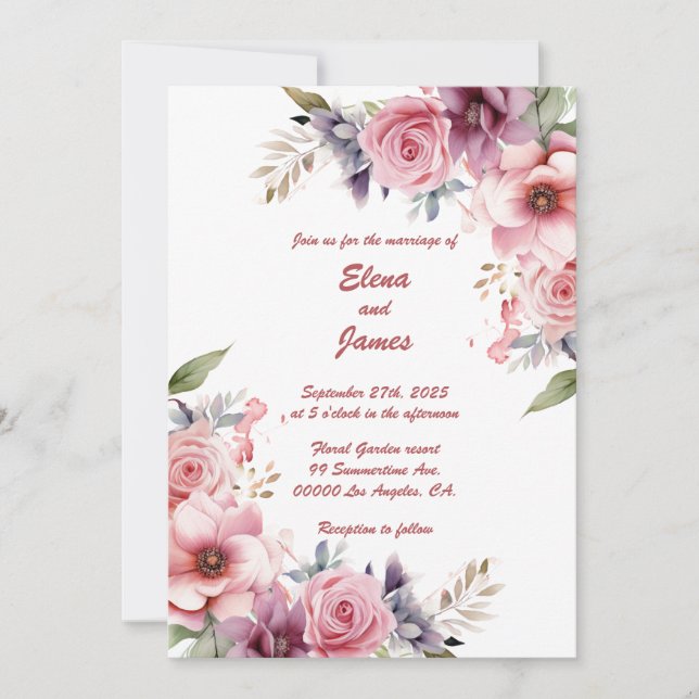 Rose Elegante: Einladung Hochzeit (Vorderseite)