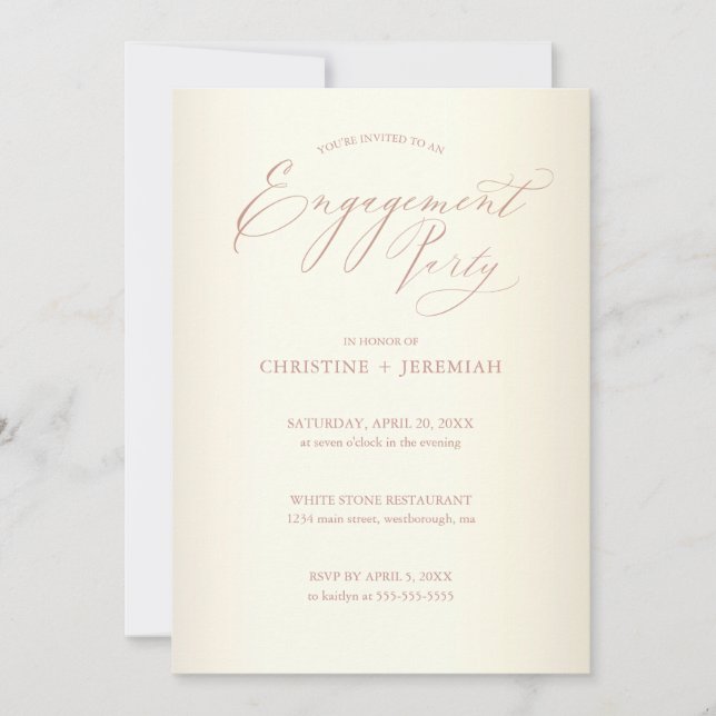 Rose "Engagement Party Champagne" Gold Typografie Einladung (Vorderseite)