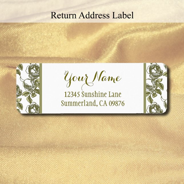 Rose Ettieren Muster White Gold Editable Rückgabe (Vintage rose etching pattern return address label)