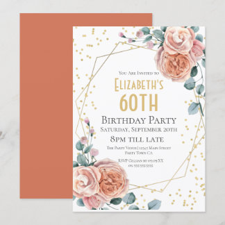 Rose & Eukalyptus Floral 60. Geburtstagsparty Einladung