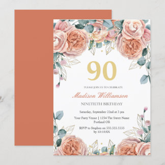 Rose & Eukalyptus Floral 90. Geburtstagsparty Einladung