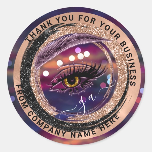 Rose Eyelash Logo Name Hologramm Danke Monogram Runder Aufkleber (Vorderseite)