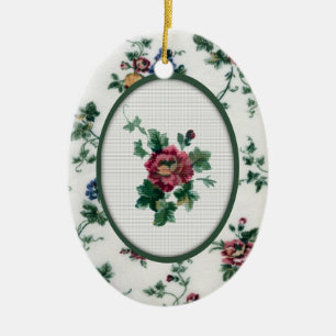 Rose-Faux-Cross-Stitch-Weihnachtsbaumschmuck Keramikornament